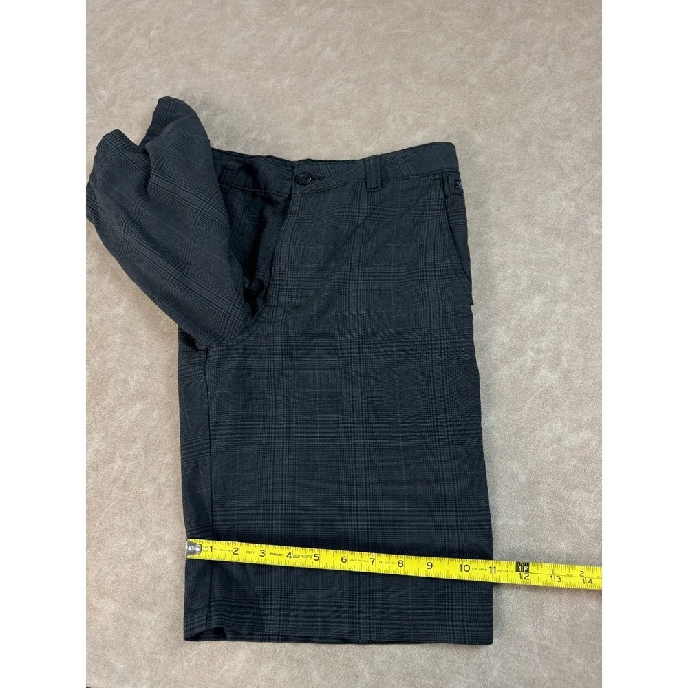 O'Neill Men Paramount Plaid Mid Rise Button Zip Fly Pockets Blck Chino Shorts 28